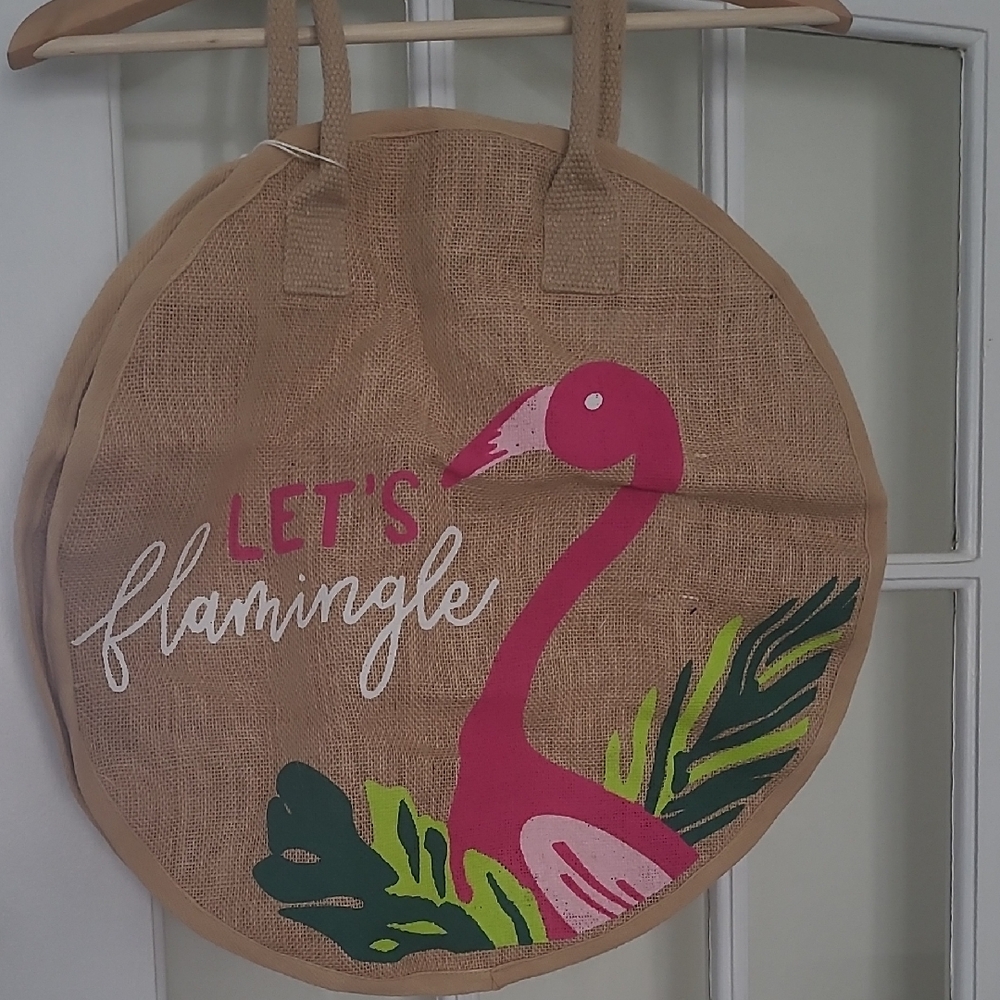 Flamingo Natural Jute Tote Bag